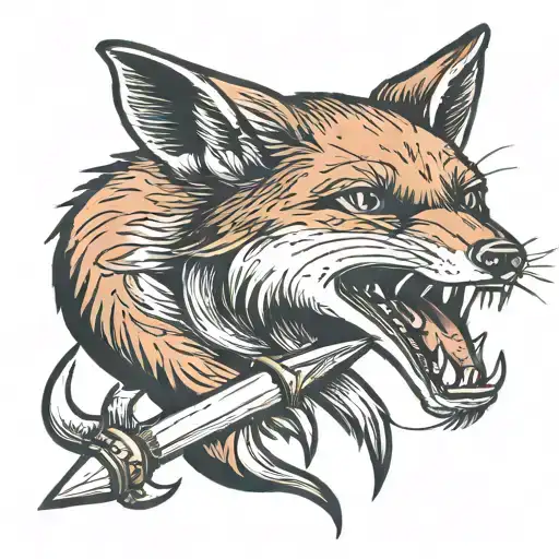 a red fox with a dagger in it's mouth tattoo design idea