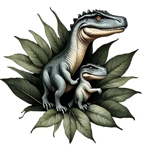 Land before time tattoo, mother and baby on a leaf tattoo design idea