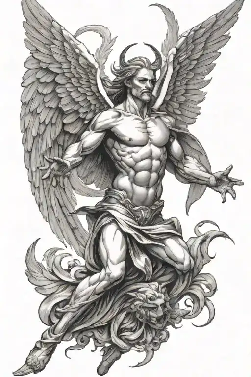 lucifer angel falling angel with feathers flying tattoo design idea