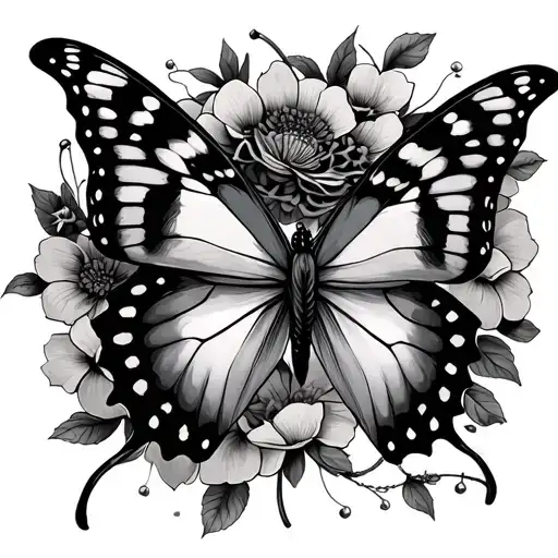 butterfly surrounded stylus femme tattoo design idea