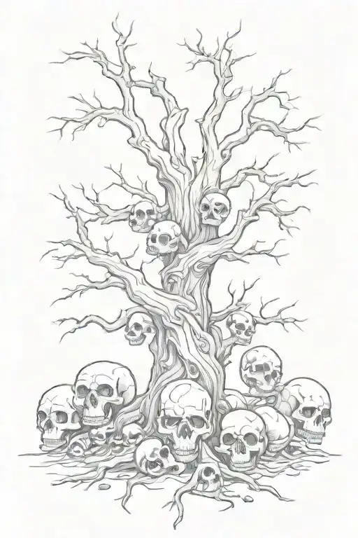 poison tree with skulls in bark tattoo design idea