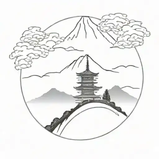 Japanese Mount Fuji Tori gate transforming tattoo design idea