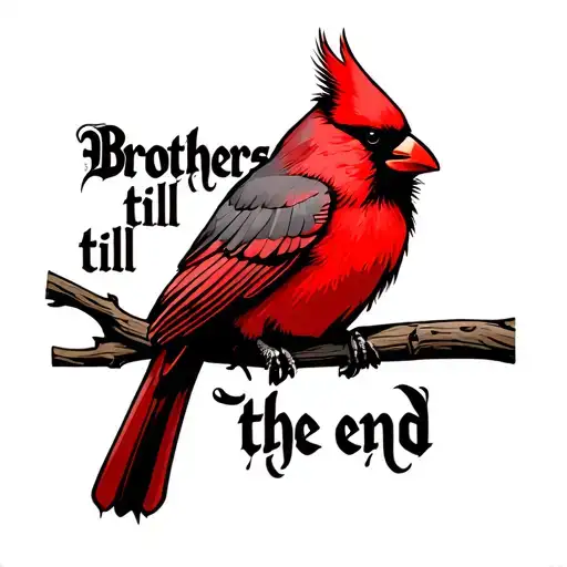 "Brothers till the end " "Brothers till the end " "Brothers till the end " red cardinal   tattoo design idea
