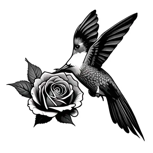 St. Jude Rose and Humming bird flying tattoo design idea