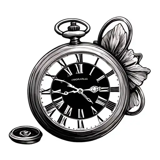 pocket watch with open cover tattoo design idea