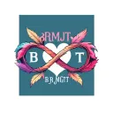 "BRMJGT" "BRMJGT" "BRMJGT"  letters incorporated in forming infinity symbol surrounded by hearts feathered background  tattoo design idea