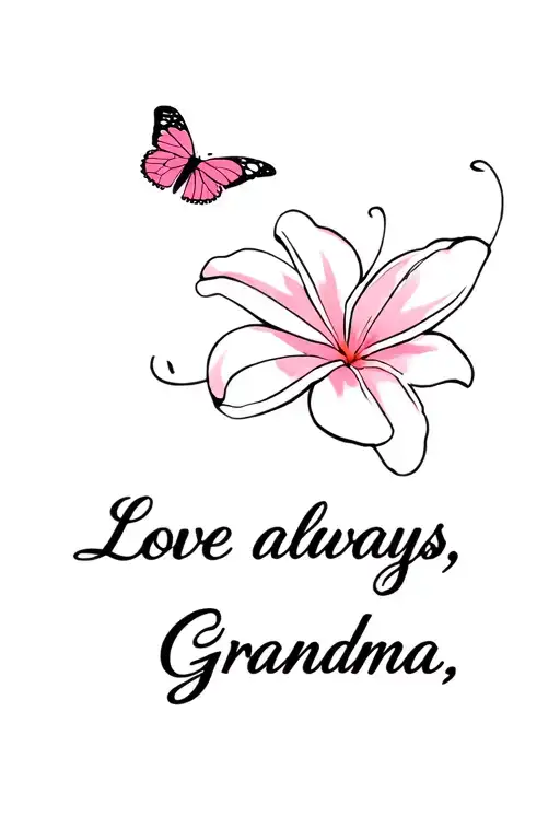 "Love always, Grandma" plumeria and butterfly tattoo design idea