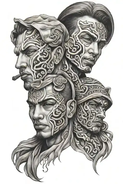 split personality two faces tattoo design idea