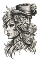 split personality two faces tattoo design idea