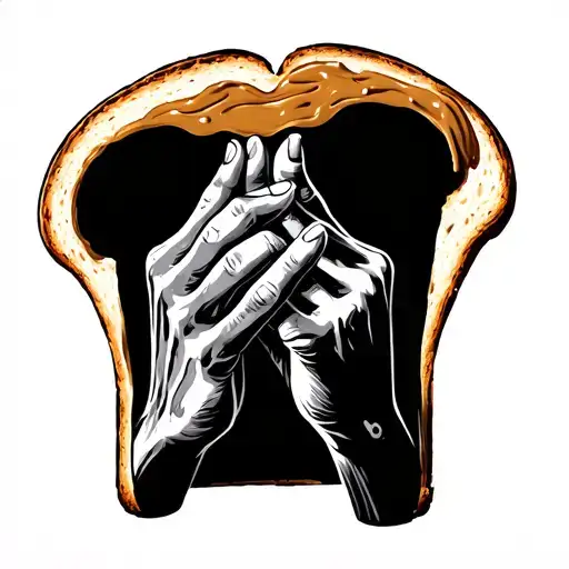 piece of bread with peanut butter and two hands making a pinky promise  tattoo design idea