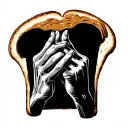 piece of bread with peanut butter and two hands making a pinky promise  tattoo design idea