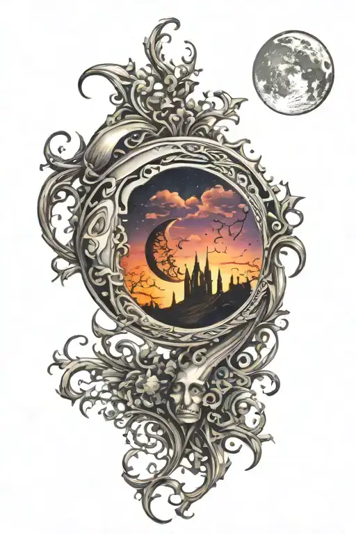 gothic crescent moon shining tattoo design idea