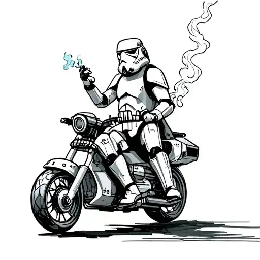storm trooper smoking a joint riding a speeder bike tattoo design idea