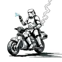 storm trooper smoking a joint riding a speeder bike tattoo design idea