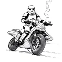 storm trooper smoking a joint riding a speeder bike tattoo design idea