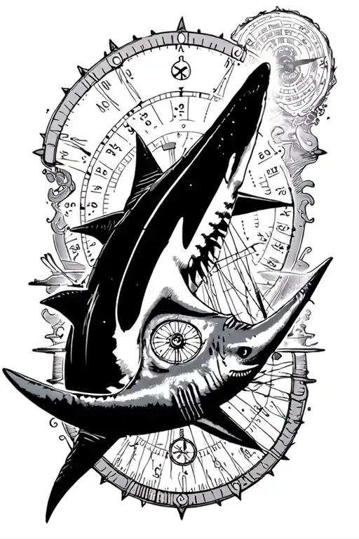 Shark Sunken Ship Compass arm band tattoo design idea