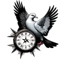 2 doves holding a compass clock face tattoo design idea