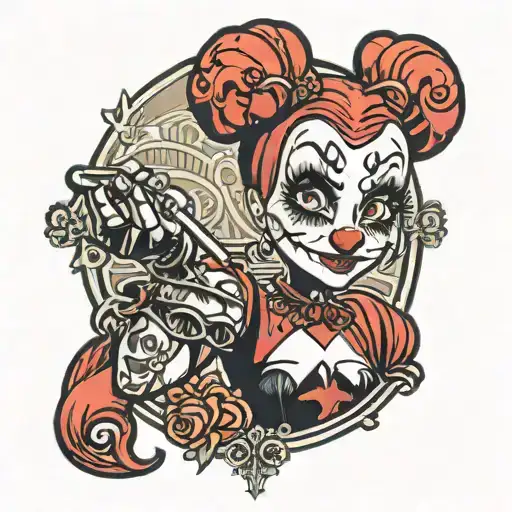 minnie mousse like harley quinn holding a halligan tattoo design idea