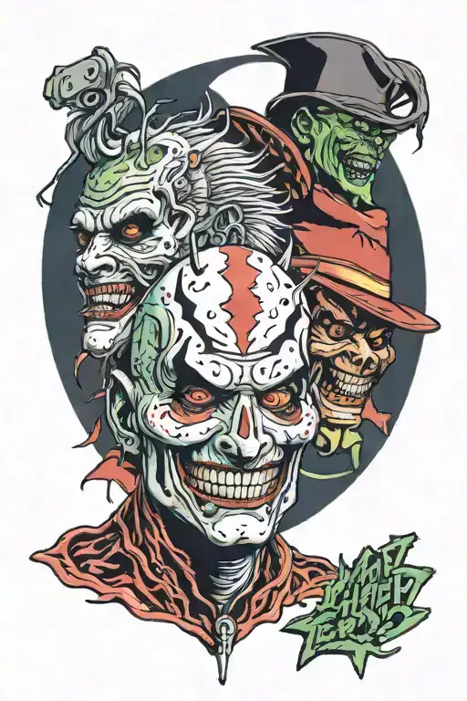 half joker and Freddy Krueger scary futuristic robotic tattoo design idea
