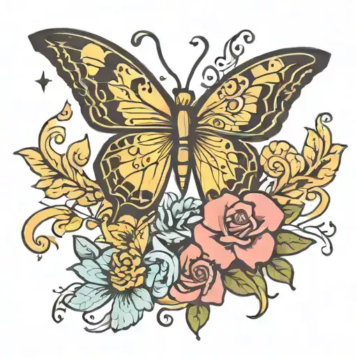 deentia and colon cancer awarness butter fly away tattoo design idea