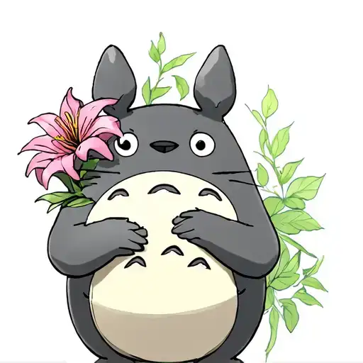 totoro holding an alum Lilly tattoo design idea