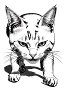 black walking cat with scary cat shadow under it but exactly look like it cat head look down real cat look realistic tattoo design idea