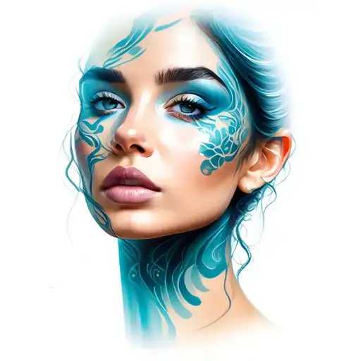 translucent women face tattoo design idea