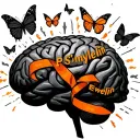 multiple sclerosis neuron firing in the brain with butterflies and an orange ribbon with the words Keep S'myelin tattoo design idea
