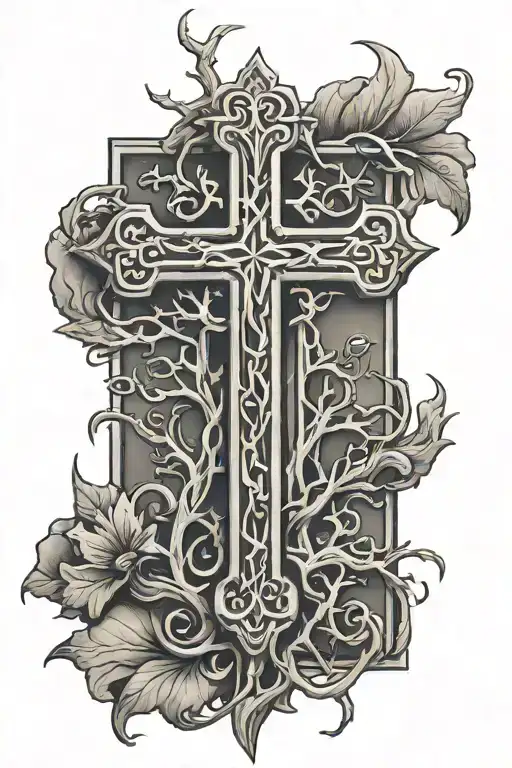 cross with roots tattoo design idea