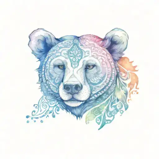 paisley bear head tattoo design idea