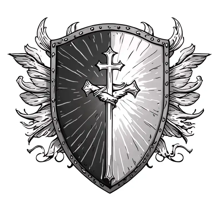 religious shield tattoo design idea