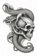 moray eel wrapped through skull tattoo design idea