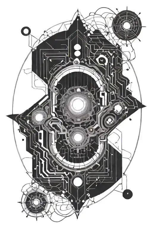 black hole surrounded by circuitry tattoo design idea