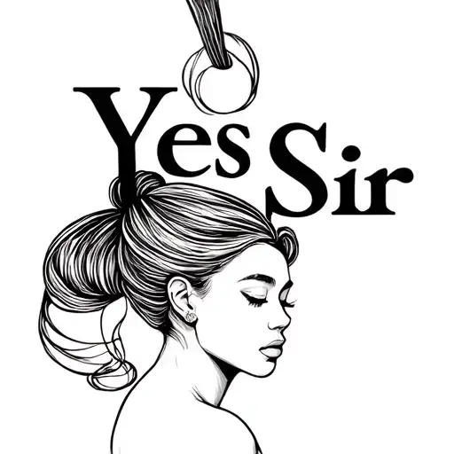 "Yes Sir" bound woman getting hair pulled from behind tattoo design idea