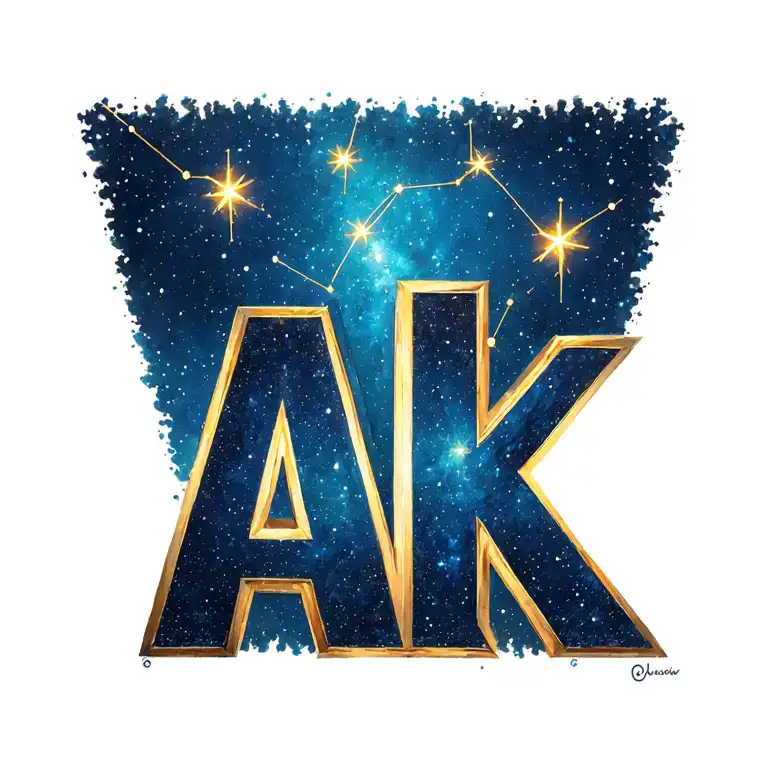 "AK" for Alaska with Ursa Major constellation and three bright stars within tattoo design idea