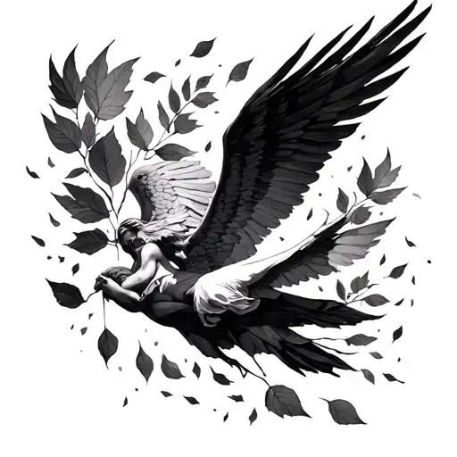 leaves falling Icarus tattoo design idea