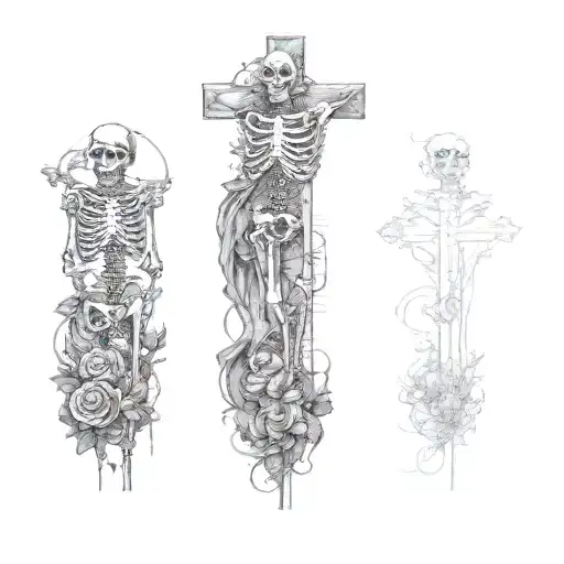 three skeletons on a cross tattoo design idea