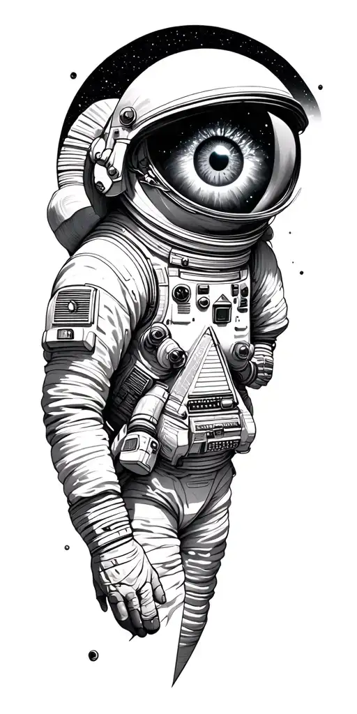 pyramids, galaxy, space, astronaut, planets. all seeing eye tattoo design idea