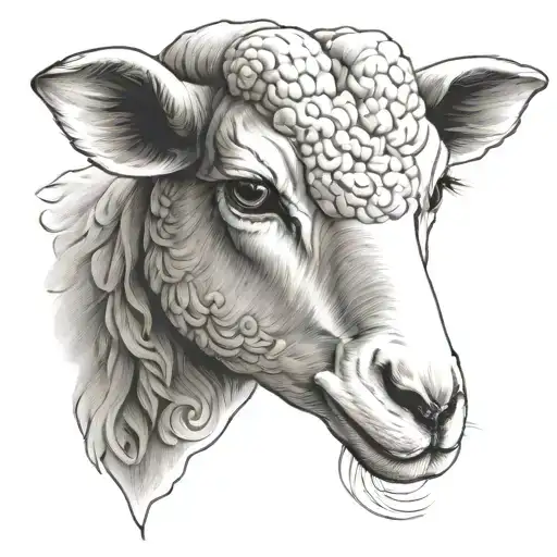 cute symmetrical lamb face with fine line tattoo design idea
