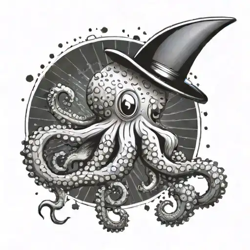 toy octopus with a gun on the background of a thunderstorm tattoo design idea