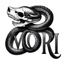 momento mori with a snake going in and out the letters tattoo design idea