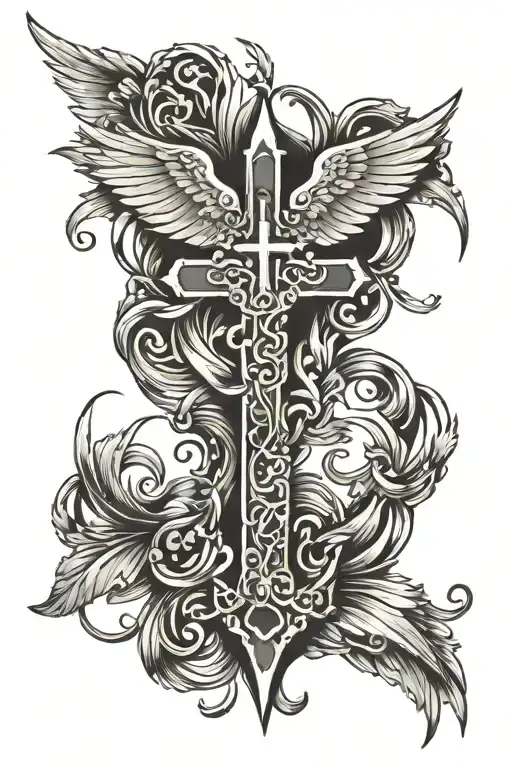 cross with wing attached tattoo design idea