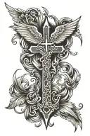 cross with wing attached tattoo design idea