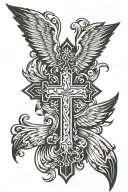 cross with wing attached tattoo design idea