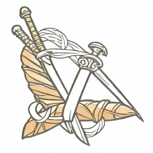 sword going through three croissants tattoo design idea
