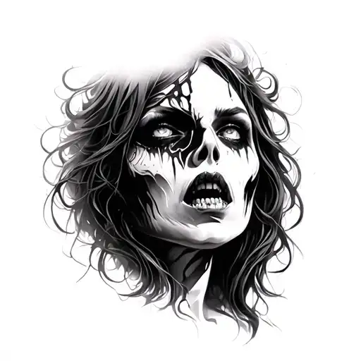 horror women face tattoo design idea