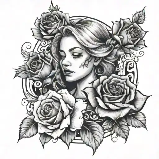 anna and a rose surrounded tattoo design idea