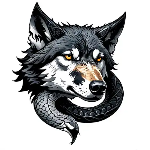 warrior spirit, Scandinavian Wolf snake tattoo design idea