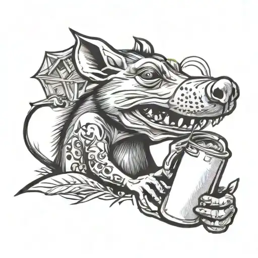 drunk hillbilly rat smoking weed tattoo design idea