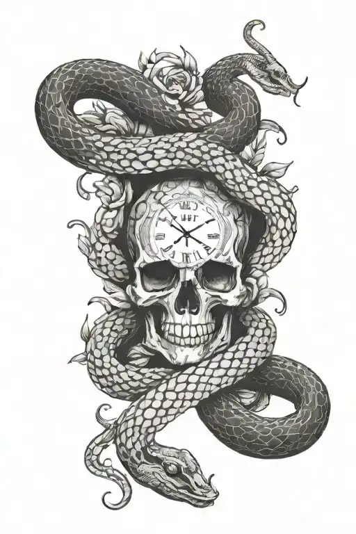 Snake and "memento Mori" mixed tattoo design idea